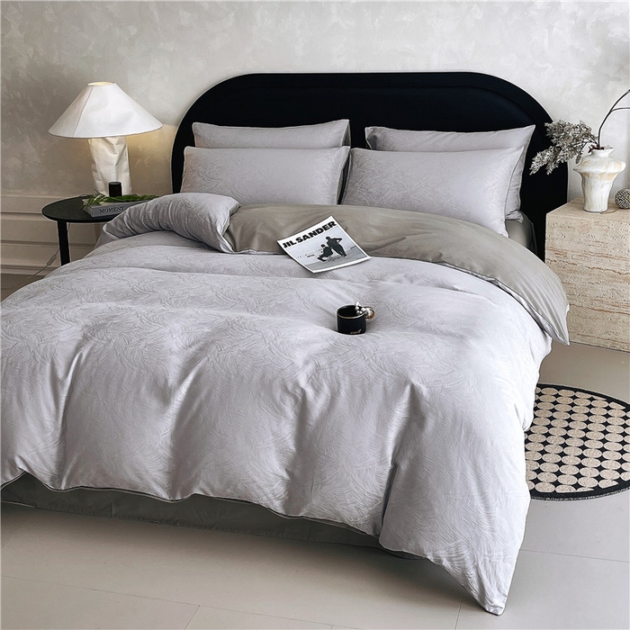 91家纺网 家纺一手货源 找家纺 琪格格纺织 2025新款50S贡缎大提花加厚全棉磨毛四件套 永恒韵律-灰