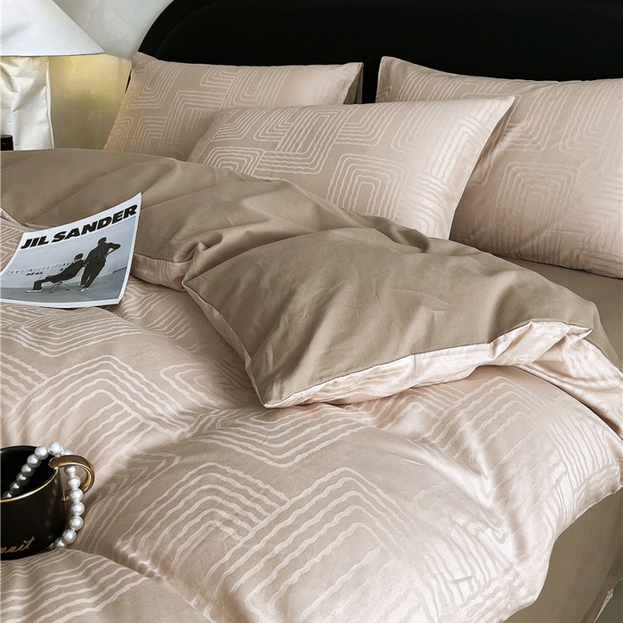 91家纺网 家纺一手货源 找家纺 琪格格纺织 2025新款50S贡缎大提花加厚全棉磨毛四件套 理查德-咖