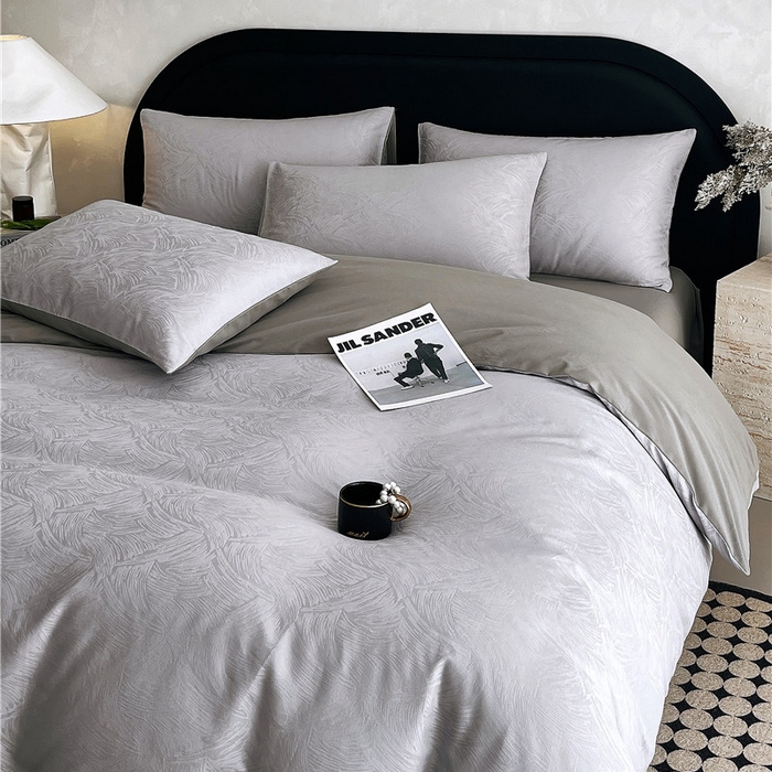 91家纺网 家纺一手货源 找家纺 琪格格纺织 2025新款50S贡缎大提花加厚全棉磨毛四件套 永恒韵律-灰