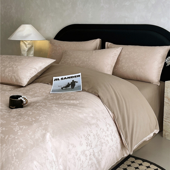 91家纺网 家纺一手货源 找家纺 琪格格纺织 2025新款50S贡缎大提花加厚全棉磨毛四件套 随意-咖