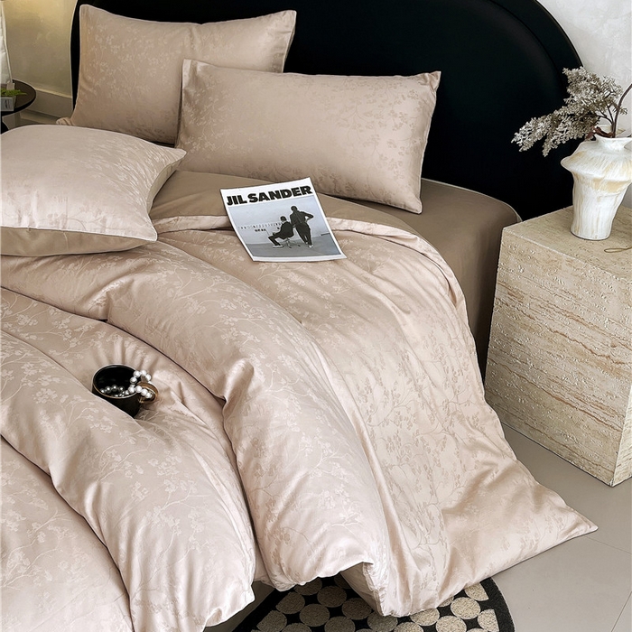 91家纺网 家纺一手货源 找家纺 琪格格纺织 2025新款50S贡缎大提花加厚全棉磨毛四件套 随意-咖