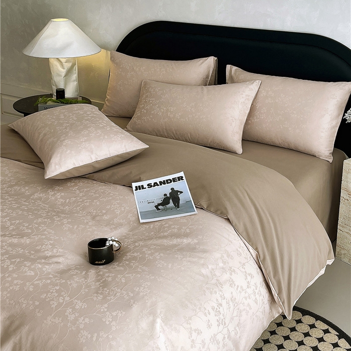 91家纺网 家纺一手货源 找家纺 琪格格纺织 2025新款50S贡缎大提花加厚全棉磨毛四件套 随意-咖