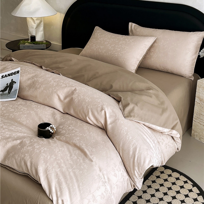 91家纺网 家纺一手货源 找家纺 琪格格纺织 2025新款50S贡缎大提花加厚全棉磨毛四件套 随意-咖