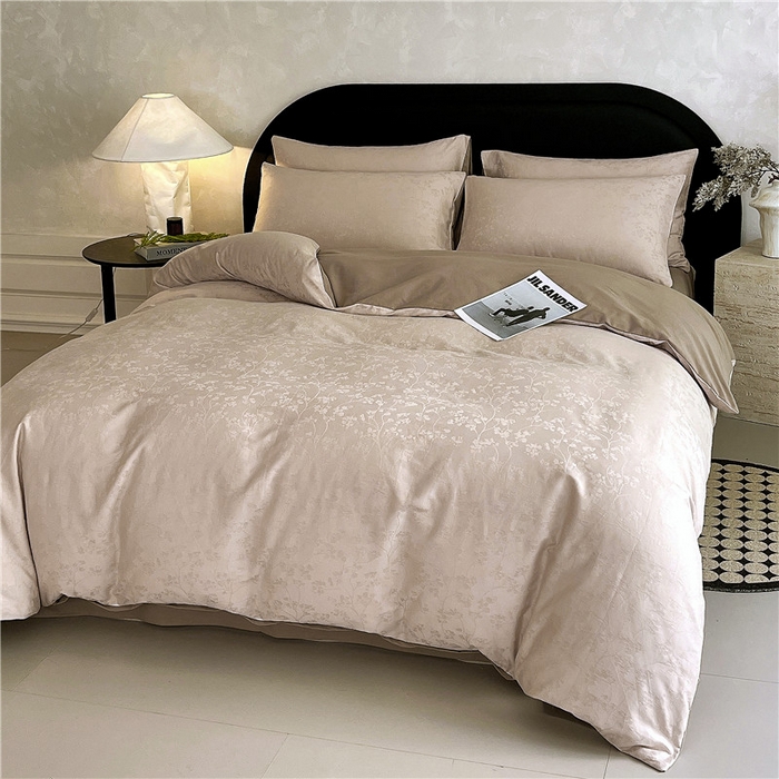 91家纺网 家纺一手货源 找家纺 琪格格纺织 2025新款50S贡缎大提花加厚全棉磨毛四件套 随意-咖