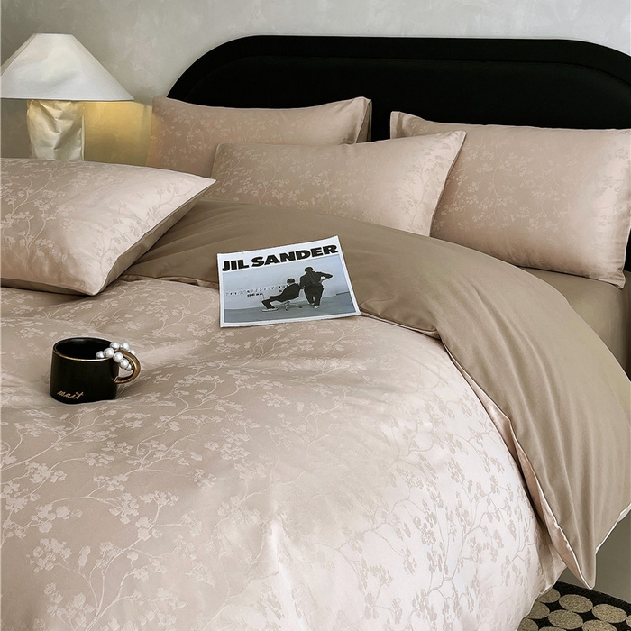 91家纺网 家纺一手货源 找家纺 琪格格纺织 2025新款50S贡缎大提花加厚全棉磨毛四件套 随意-咖