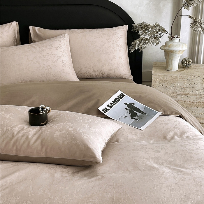 91家纺网 家纺一手货源 找家纺 琪格格纺织 2025新款50S贡缎大提花加厚全棉磨毛四件套 随意-咖