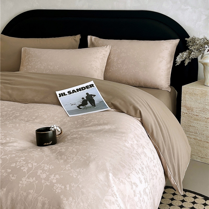 91家纺网 家纺一手货源 找家纺 琪格格纺织 2025新款50S贡缎大提花加厚全棉磨毛四件套 随意-咖