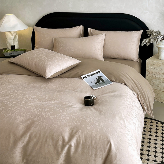 91家纺网 家纺一手货源 找家纺 琪格格纺织 2025新款50S贡缎大提花加厚全棉磨毛四件套 随意-咖