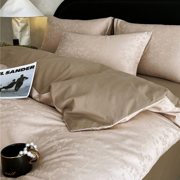 91家纺网 家纺一手货源 找家纺 琪格格纺织 2025新款50S贡缎大提花加厚全棉磨毛四件套 随意-咖