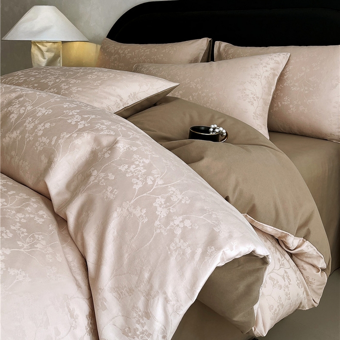 91家纺网 家纺一手货源 找家纺 琪格格纺织 2025新款50S贡缎大提花加厚全棉磨毛四件套 随意-咖