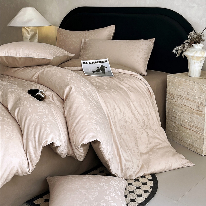 91家纺网 家纺一手货源 找家纺 琪格格纺织 2025新款50S贡缎大提花加厚全棉磨毛四件套 随意-咖