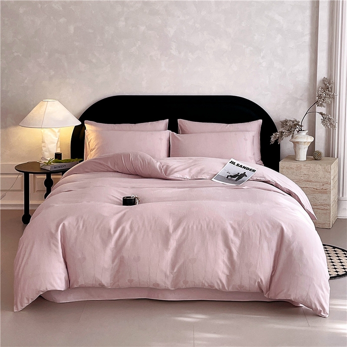 琪格格纺织 2025新款50S贡缎大提花加厚全棉磨毛四件套 心愿-粉紫