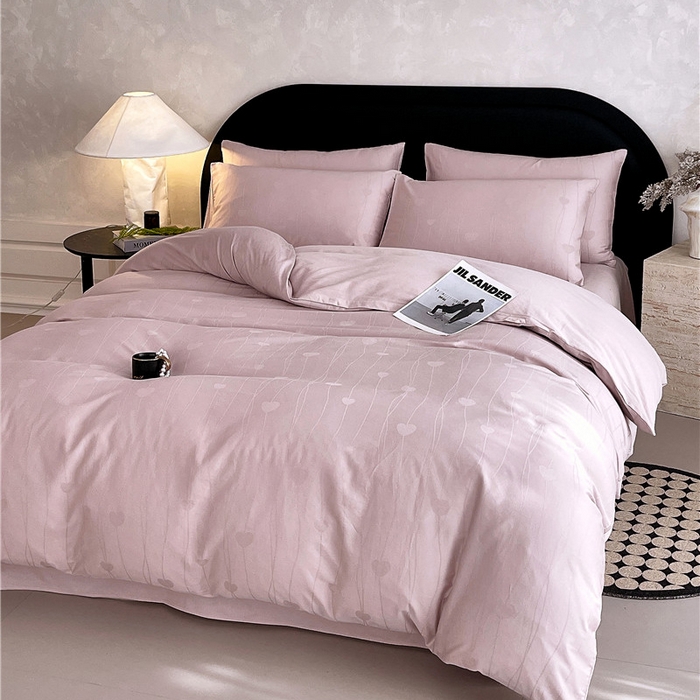 91家纺网 家纺一手货源 找家纺 琪格格纺织 2025新款50S贡缎大提花加厚全棉磨毛四件套 心愿-粉紫