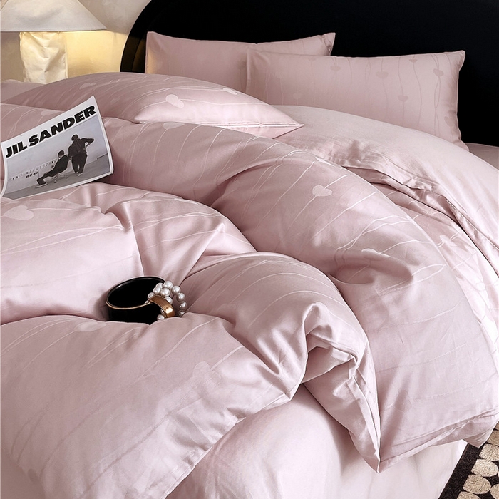 91家纺网 家纺一手货源 找家纺 琪格格纺织 2025新款50S贡缎大提花加厚全棉磨毛四件套 心愿-粉紫