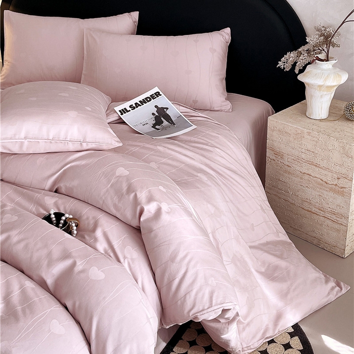 91家纺网 家纺一手货源 找家纺 琪格格纺织 2025新款50S贡缎大提花加厚全棉磨毛四件套 心愿-粉紫