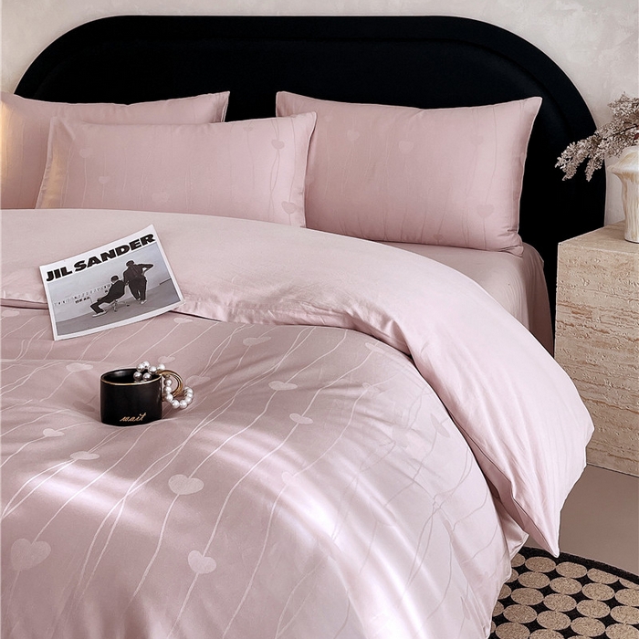 91家纺网 家纺一手货源 找家纺 琪格格纺织 2025新款50S贡缎大提花加厚全棉磨毛四件套 心愿-粉紫