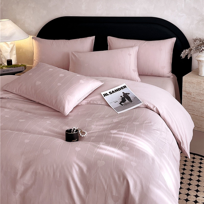 91家纺网 家纺一手货源 找家纺 琪格格纺织 2025新款50S贡缎大提花加厚全棉磨毛四件套 心愿-粉紫