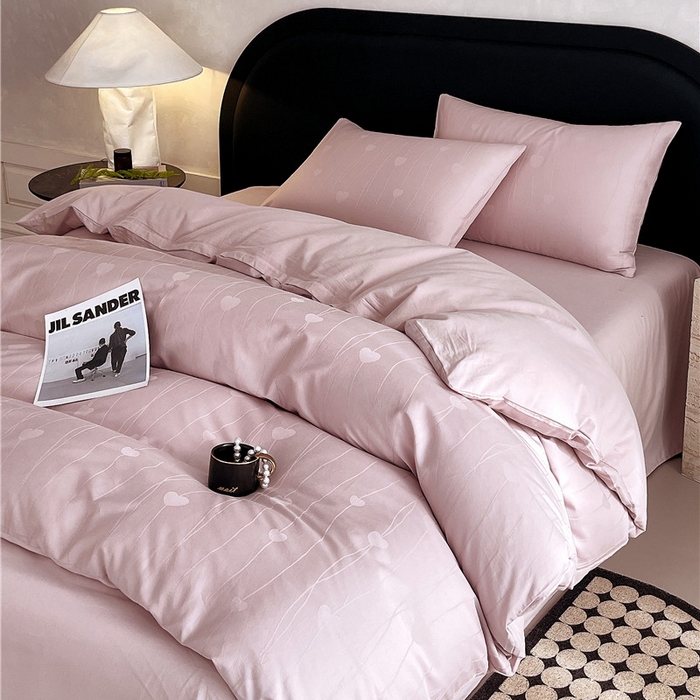 91家纺网 家纺一手货源 找家纺 琪格格纺织 2025新款50S贡缎大提花加厚全棉磨毛四件套 心愿-粉紫