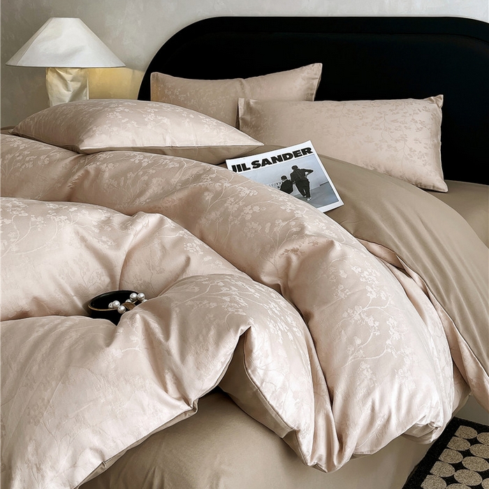 91家纺网 家纺一手货源 找家纺 琪格格纺织 2025新款50S贡缎大提花加厚全棉磨毛四件套 随意-咖