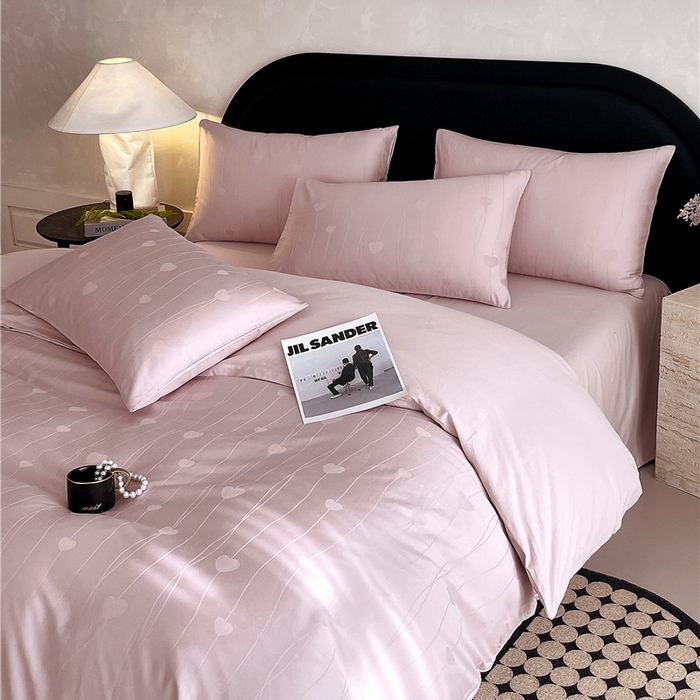 91家纺网 家纺一手货源 找家纺 琪格格纺织 2025新款50S贡缎大提花加厚全棉磨毛四件套 心愿-粉紫