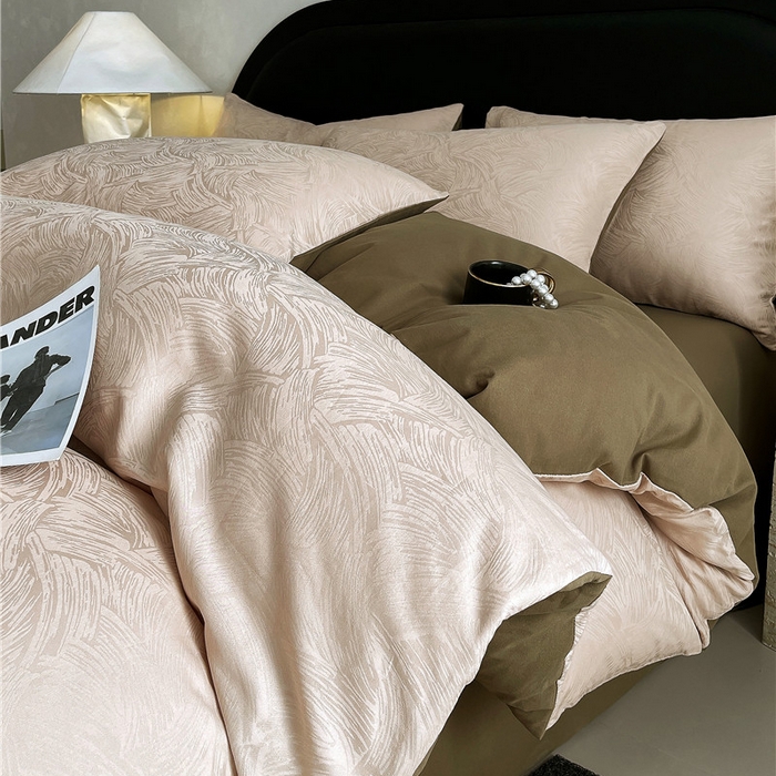 91家纺网 家纺一手货源 找家纺 琪格格纺织 2025新款50S贡缎大提花加厚全棉磨毛四件套 永恒韵律-咖