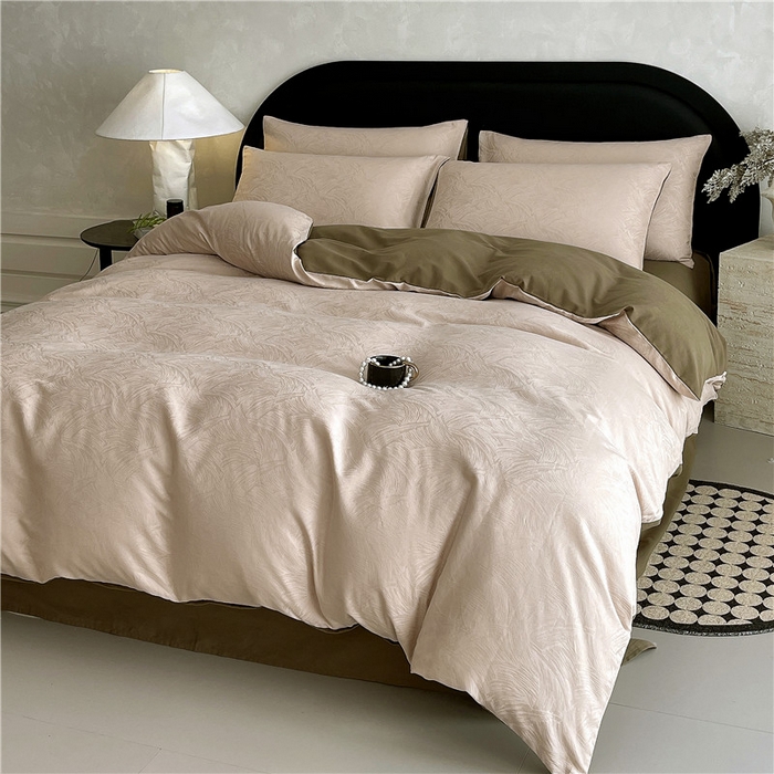 91家纺网 家纺一手货源 找家纺 琪格格纺织 2025新款50S贡缎大提花加厚全棉磨毛四件套 永恒韵律-咖