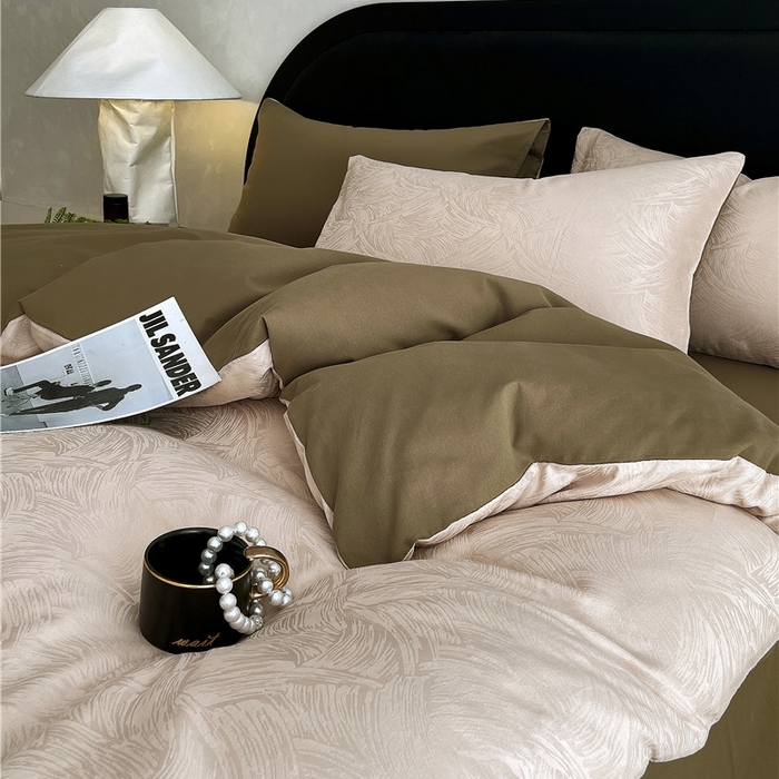 91家纺网 家纺一手货源 找家纺 琪格格纺织 2025新款50S贡缎大提花加厚全棉磨毛四件套 永恒韵律-咖