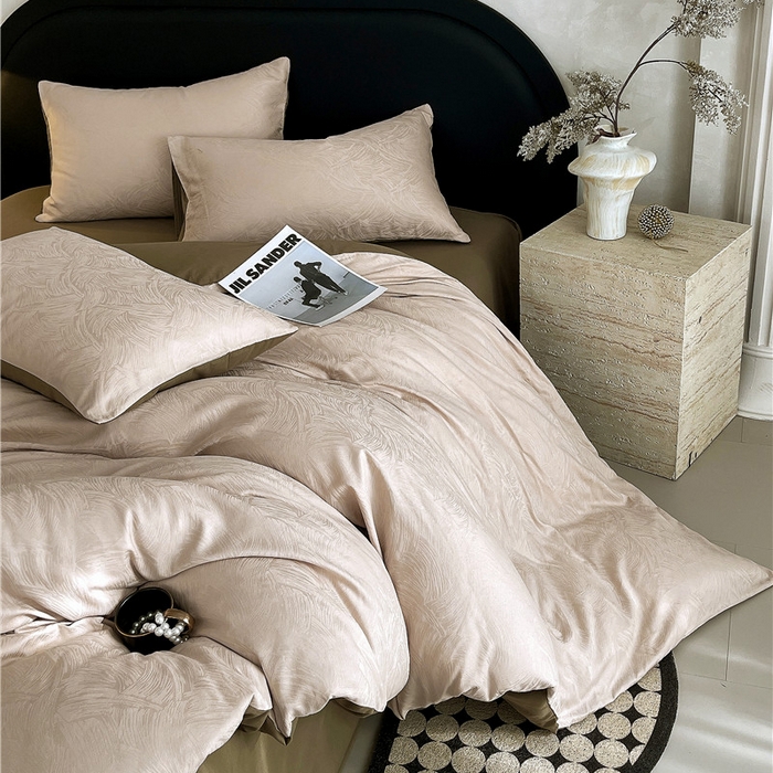 91家纺网 家纺一手货源 找家纺 琪格格纺织 2025新款50S贡缎大提花加厚全棉磨毛四件套 永恒韵律-咖