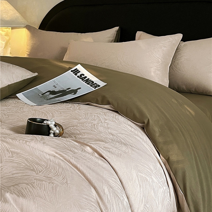 91家纺网 家纺一手货源 找家纺 琪格格纺织 2025新款50S贡缎大提花加厚全棉磨毛四件套 永恒韵律-咖