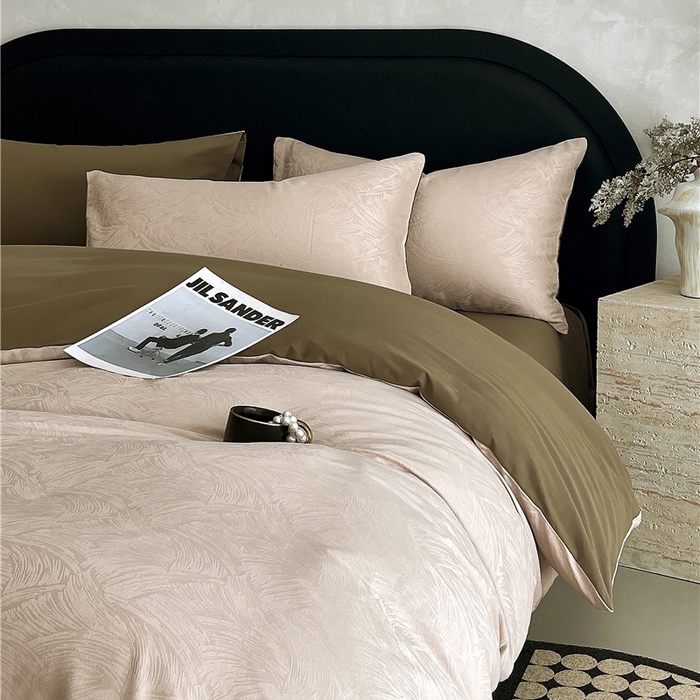 91家纺网 家纺一手货源 找家纺 琪格格纺织 2025新款50S贡缎大提花加厚全棉磨毛四件套 永恒韵律-咖