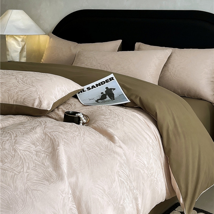 91家纺网 家纺一手货源 找家纺 琪格格纺织 2025新款50S贡缎大提花加厚全棉磨毛四件套 永恒韵律-咖