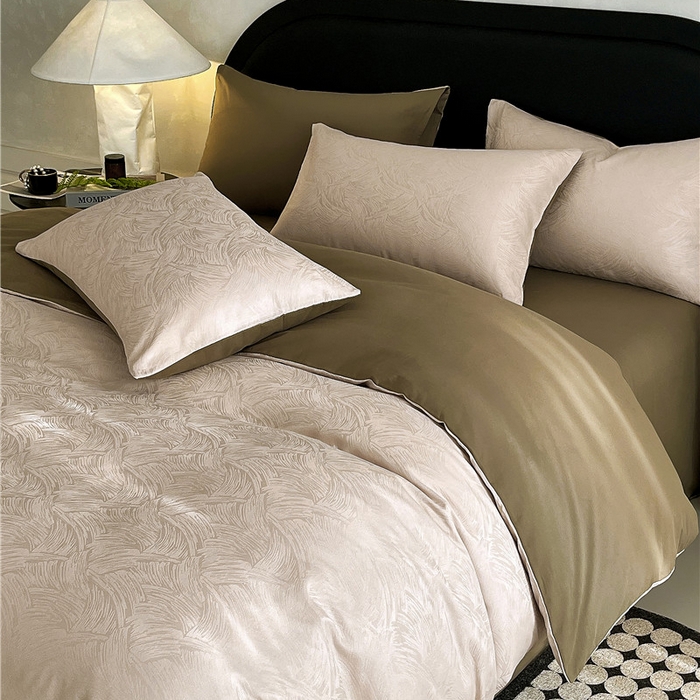 91家纺网 家纺一手货源 找家纺 琪格格纺织 2025新款50S贡缎大提花加厚全棉磨毛四件套 永恒韵律-咖