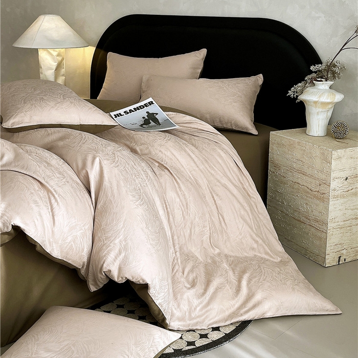 91家纺网 家纺一手货源 找家纺 琪格格纺织 2025新款50S贡缎大提花加厚全棉磨毛四件套 永恒韵律-咖