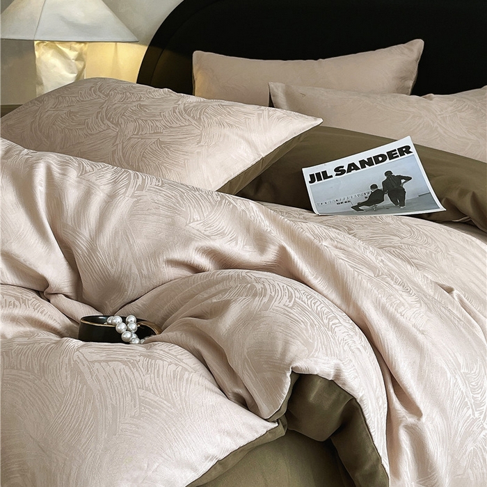 91家纺网 家纺一手货源 找家纺 琪格格纺织 2025新款50S贡缎大提花加厚全棉磨毛四件套 永恒韵律-咖