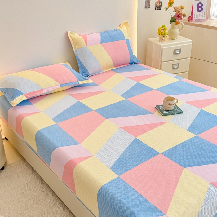 91家纺网 家纺一手货源 找家纺 梦舒阳 2025新款磨毛植物羊绒单床笠三件套单品床笠 彩色格调