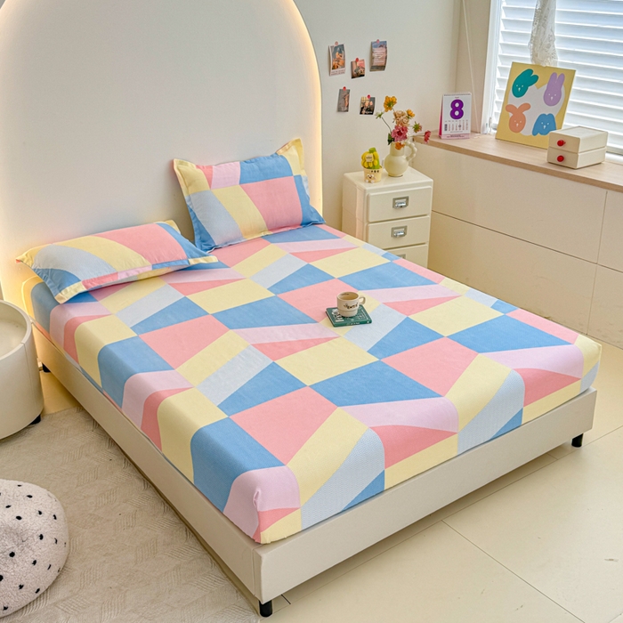 91家纺网 家纺一手货源 找家纺 梦舒阳 2025新款磨毛植物羊绒单床笠三件套单品床笠 彩色格调