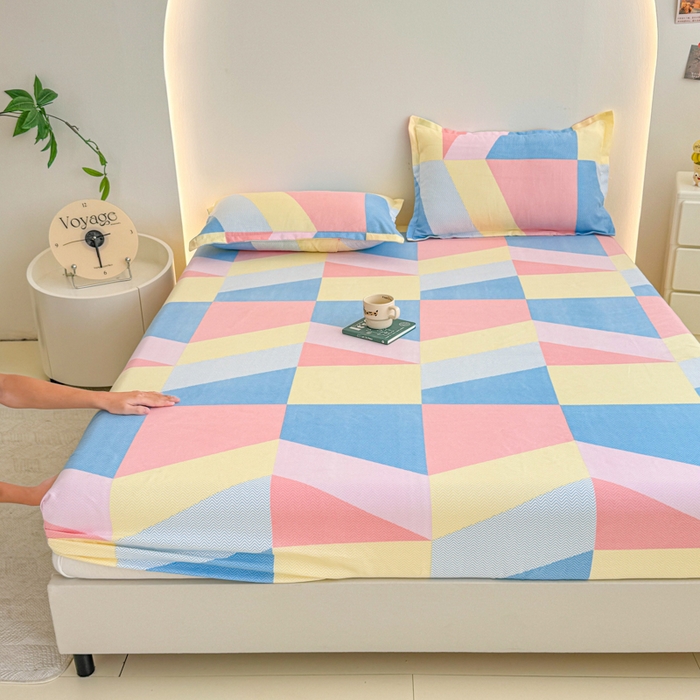 91家纺网 家纺一手货源 找家纺 梦舒阳 2025新款磨毛植物羊绒单床笠三件套单品床笠 彩色格调