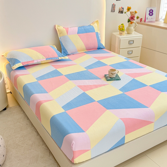 91家纺网 家纺一手货源 找家纺 梦舒阳 2025新款磨毛植物羊绒单床笠三件套单品床笠 彩色格调