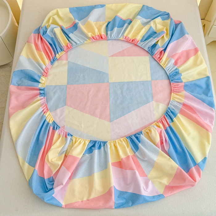 91家纺网 家纺一手货源 找家纺 梦舒阳 2025新款磨毛植物羊绒单床笠三件套单品床笠 彩色格调