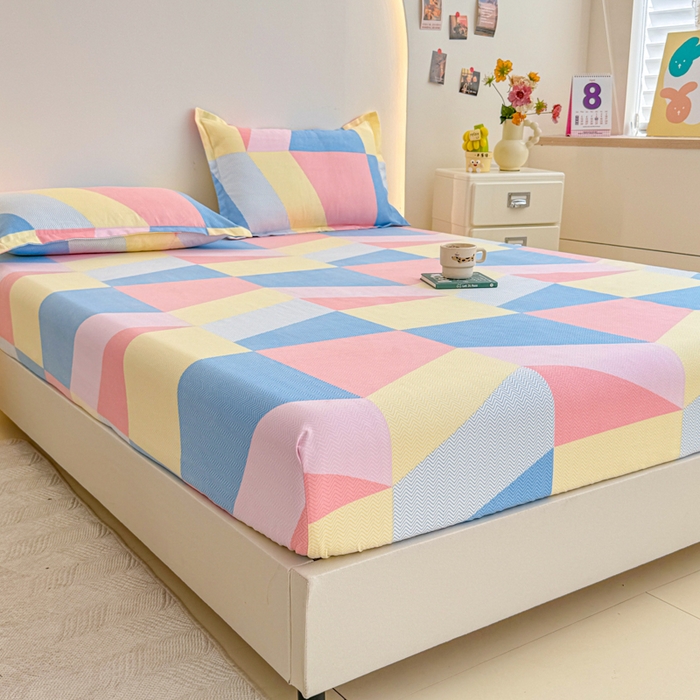 91家纺网 家纺一手货源 找家纺 梦舒阳 2025新款磨毛植物羊绒单床笠三件套单品床笠 彩色格调