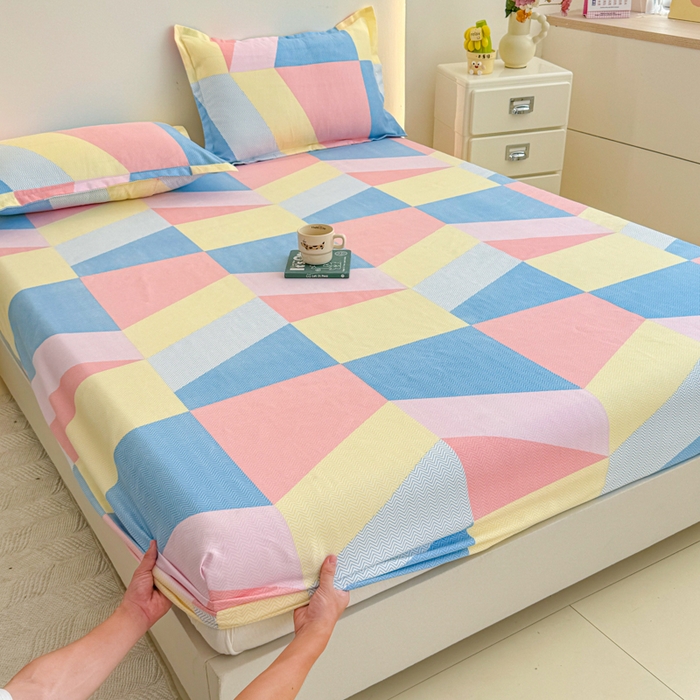 91家纺网 家纺一手货源 找家纺 梦舒阳 2025新款磨毛植物羊绒单床笠三件套单品床笠 彩色格调