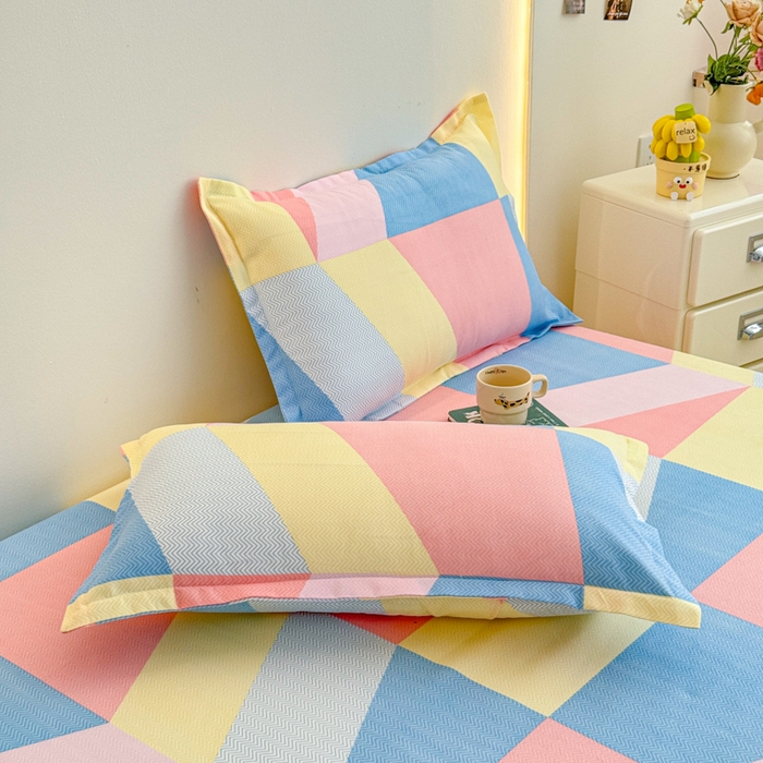 91家纺网 家纺一手货源 找家纺 梦舒阳 2025新款磨毛植物羊绒单床笠三件套单品床笠 彩色格调