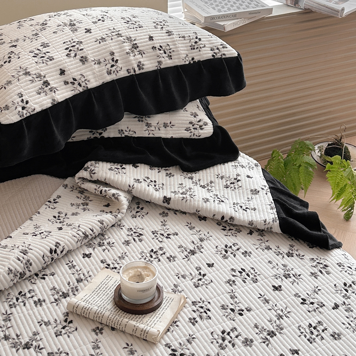 91家纺网 家纺一手货源 找家纺 桃心家居 2025新款韩版花边法式花卉碎花加厚牛奶绒多功能床盖单件单床盖床盖三件套单品 绒床盖-花边梦镜