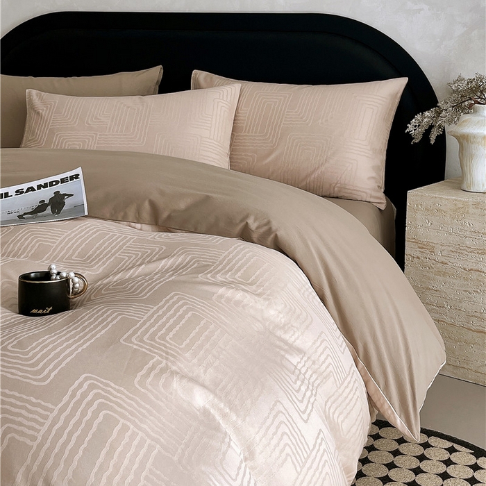 91家纺网 家纺一手货源 找家纺 琪格格纺织 2025新款50S贡缎大提花加厚全棉磨毛四件套 理查德-咖