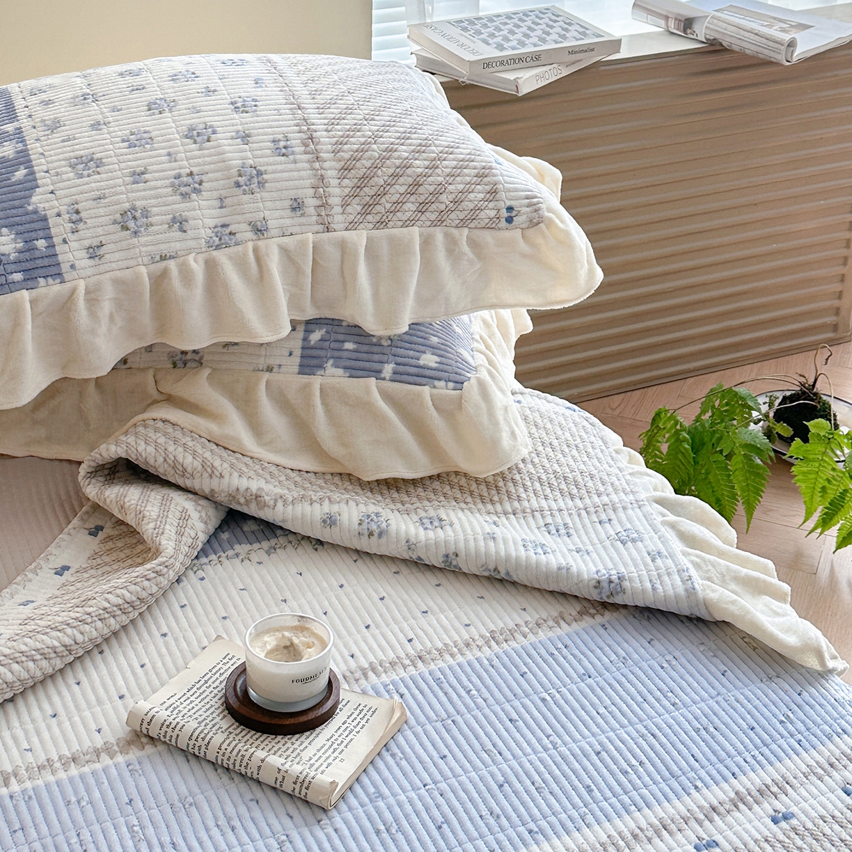 91家纺网 家纺一手货源 找家纺 桃心家居 2025新款韩版花边法式花卉碎花加厚牛奶绒多功能床盖单件单床盖床盖三件套单品 绒床盖-花边柠乐