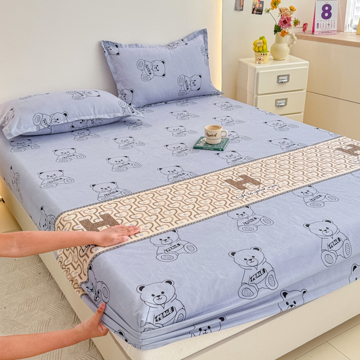 91家纺网 家纺一手货源 找家纺 梦舒阳 2025新款磨毛植物羊绒单床笠三件套单品床笠 嘟嘟熊