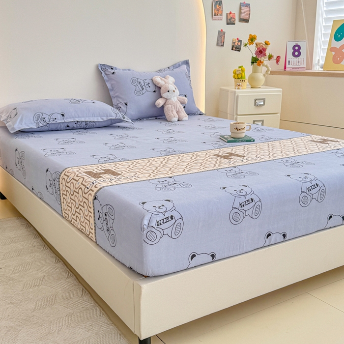 91家纺网 家纺一手货源 找家纺 梦舒阳 2025新款磨毛植物羊绒单床笠三件套单品床笠 嘟嘟熊