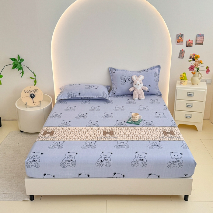 91家纺网 家纺一手货源 找家纺 梦舒阳 2025新款磨毛植物羊绒单床笠三件套单品床笠 嘟嘟熊