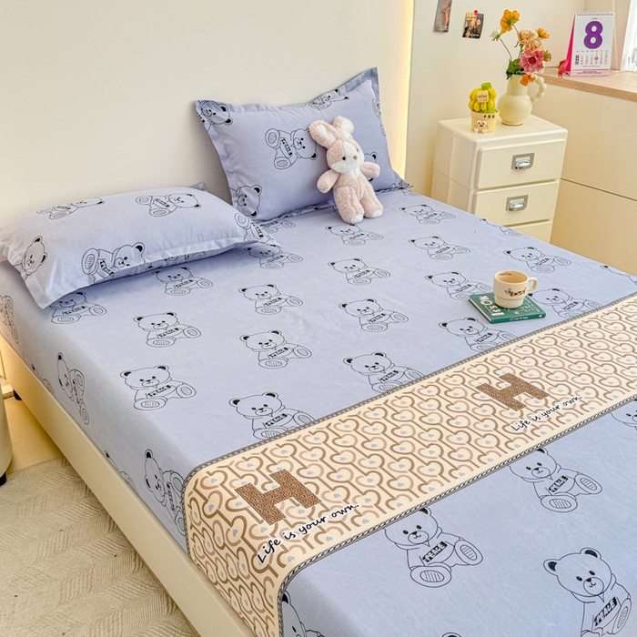 91家纺网 家纺一手货源 找家纺 梦舒阳 2025新款磨毛植物羊绒单床笠三件套单品床笠 嘟嘟熊