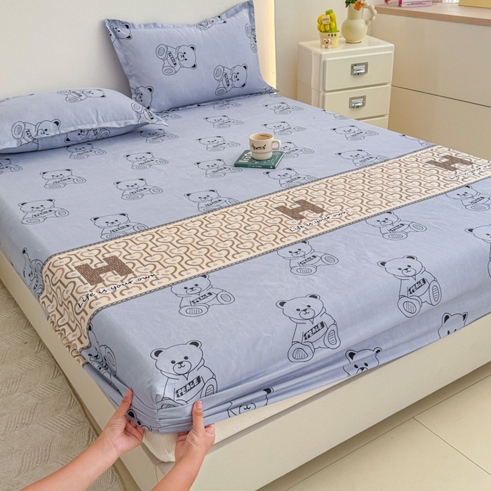 梦舒阳 2025新款磨毛植物羊绒单床笠三件套单品床笠 嘟嘟熊